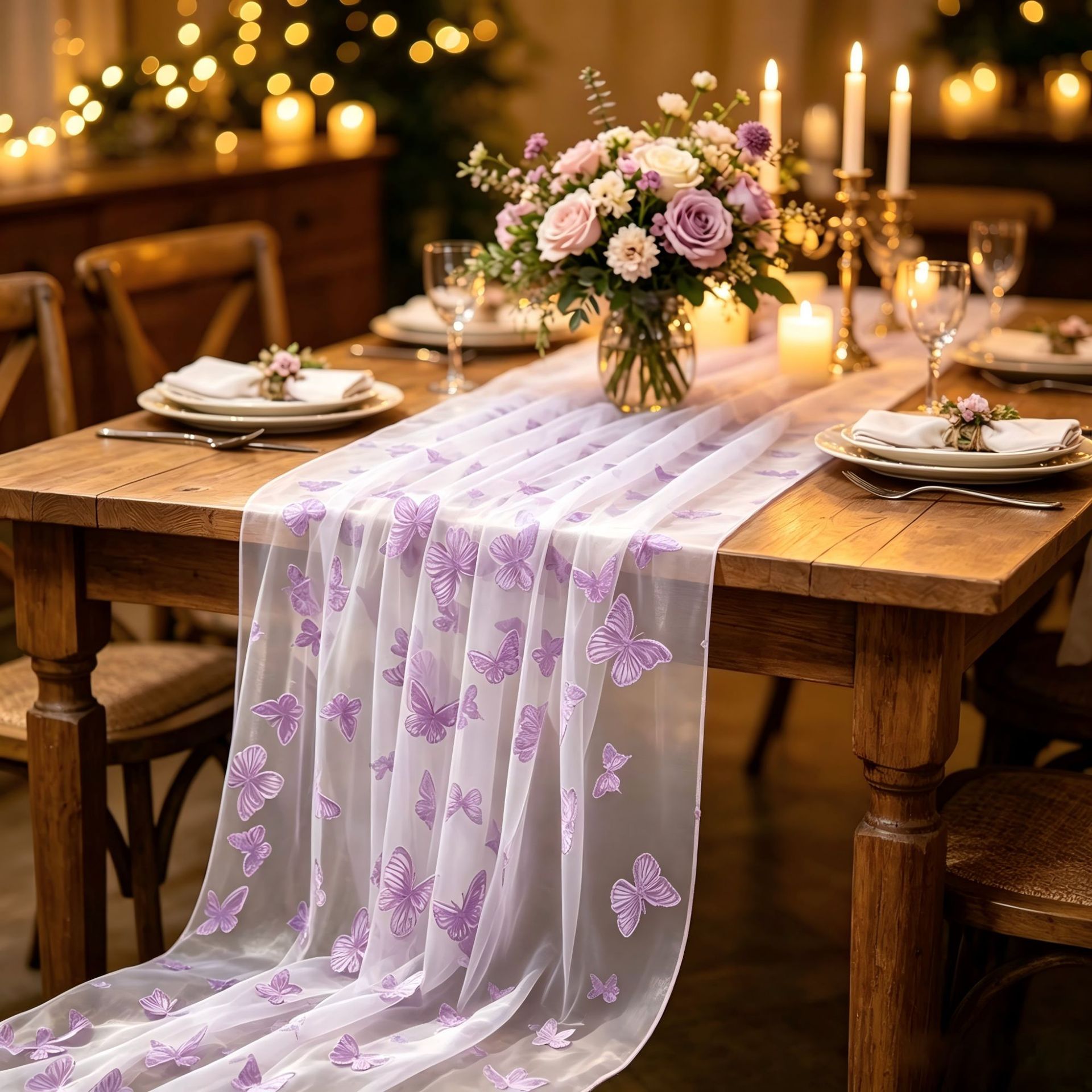 Home Office News - Nylon Tulle Flocked Butterfly Table Runner,
