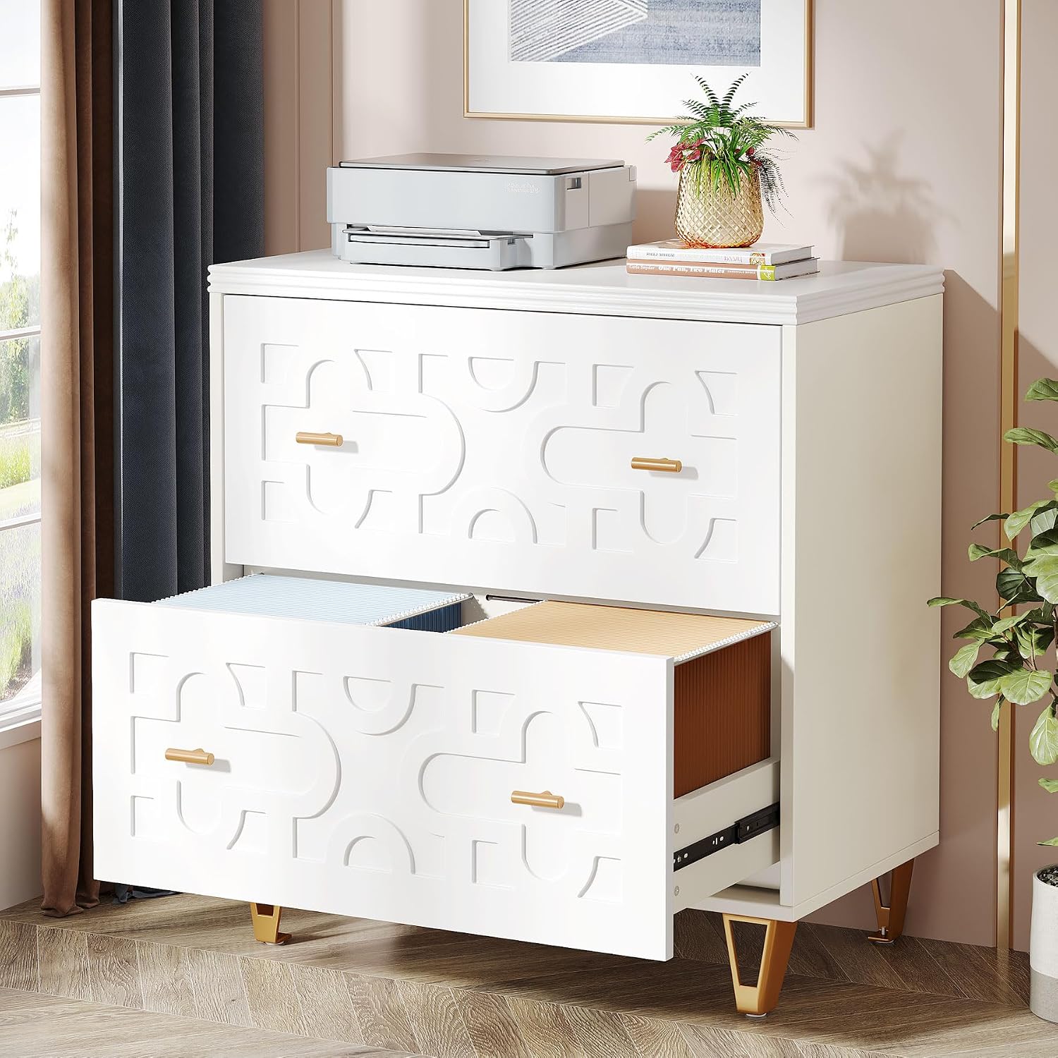 Home Office Printer - 2-Drawer Lateral File Cabinet, Warm White