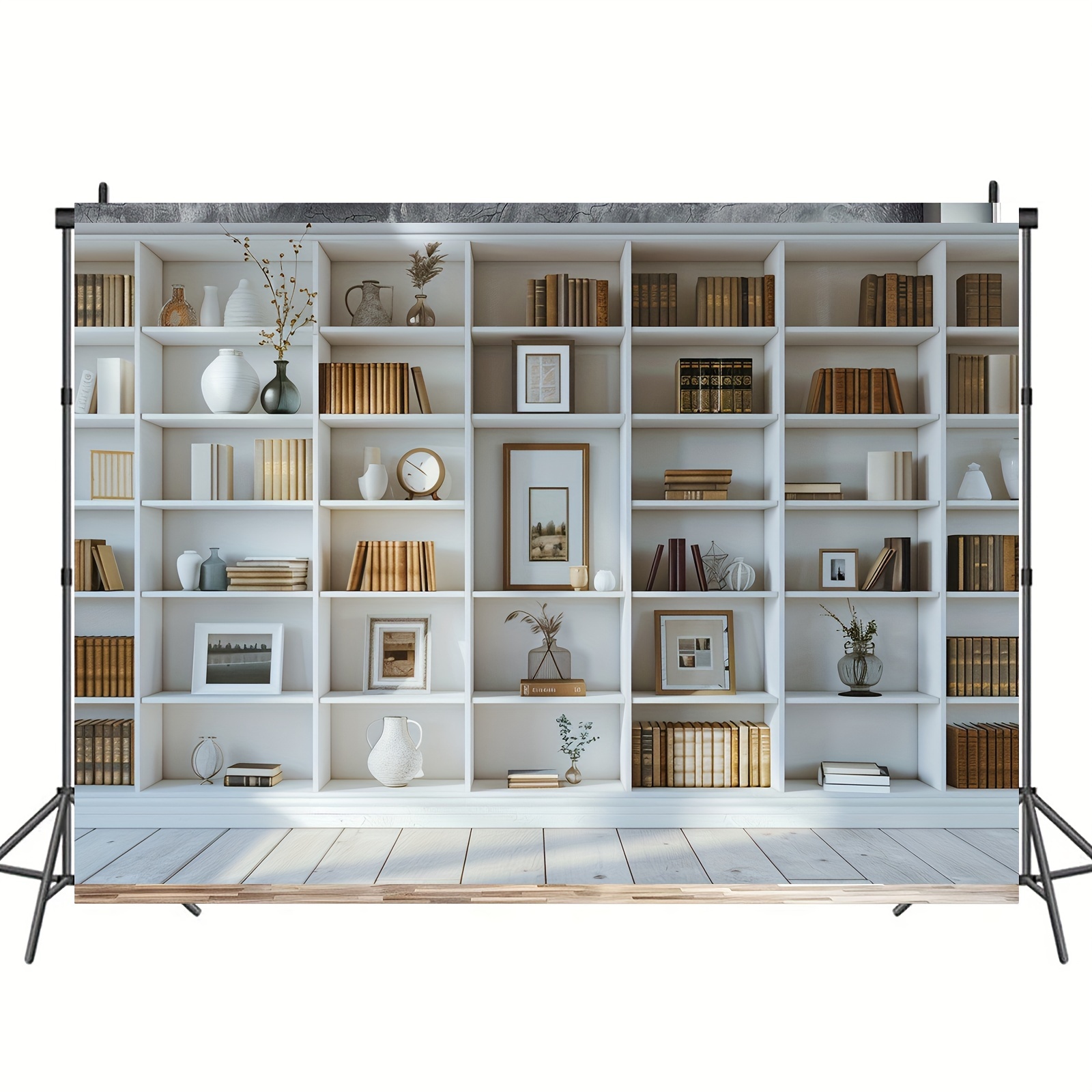 1pc White Bookshelf background - Home Office Background For Zoom 评论和价格