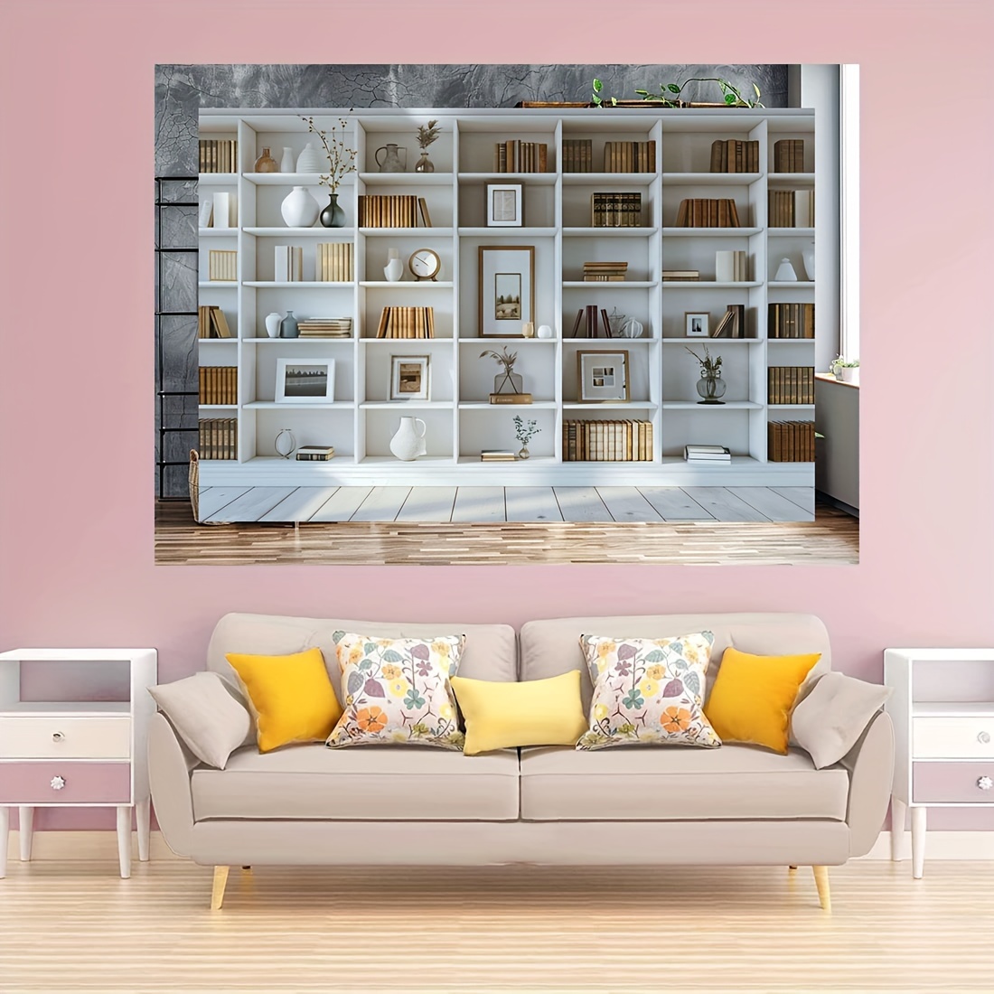 1pc White Bookshelf background - Home Office Background For Zoom 评论和价格
