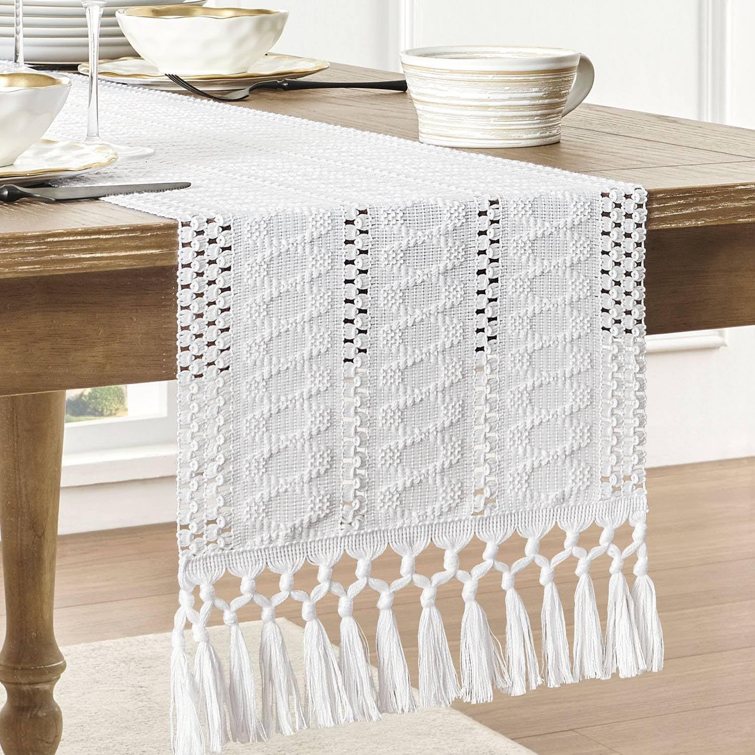 Beige Boho Linen Table Runner  - Home Office News 评论和价格