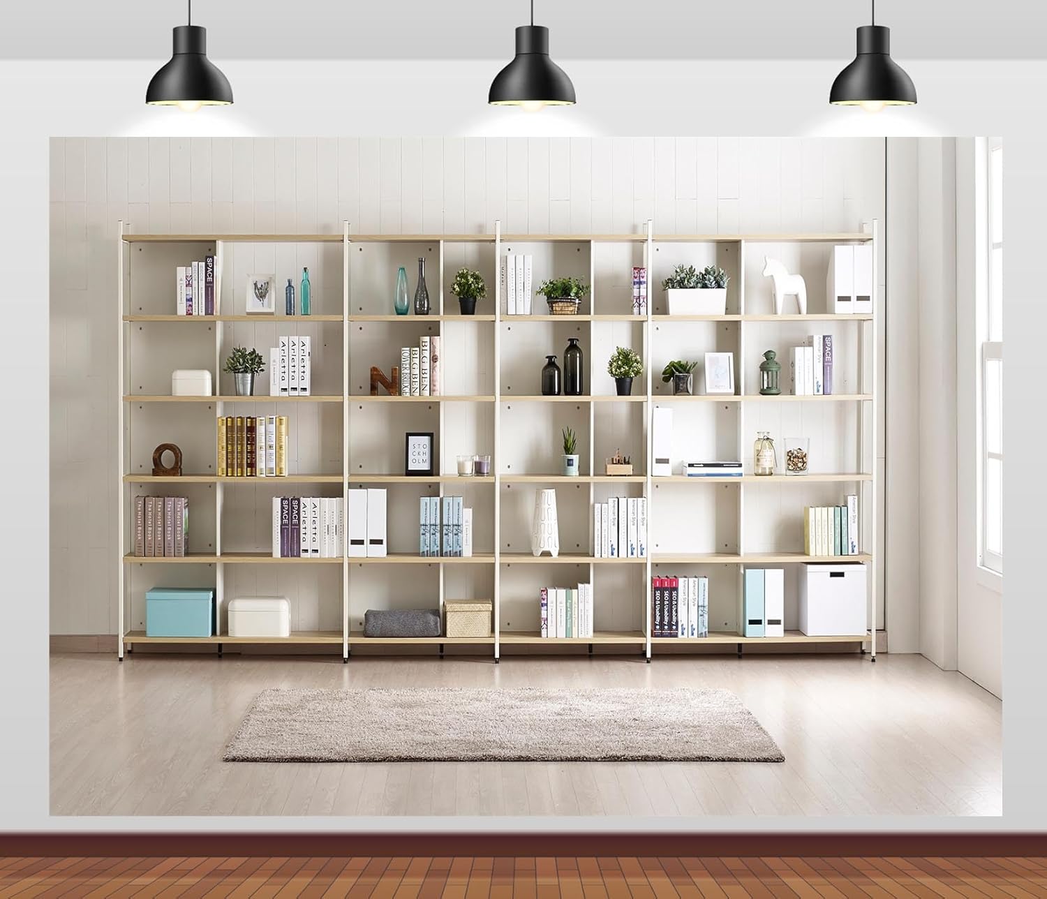 Bookshelf Photography Backdrop - Home Office Background For Zoom 评论和价格