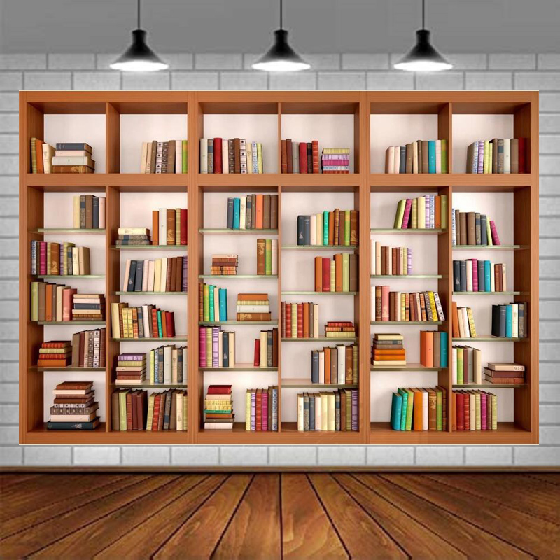 Modern Wooden Bookshelf Photog - Home Office Background For Zoom 评论和价格