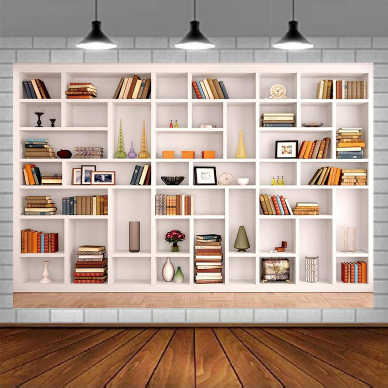 White Bookshelf Photography Ba - Home Office Background For Zoom 评论和价格