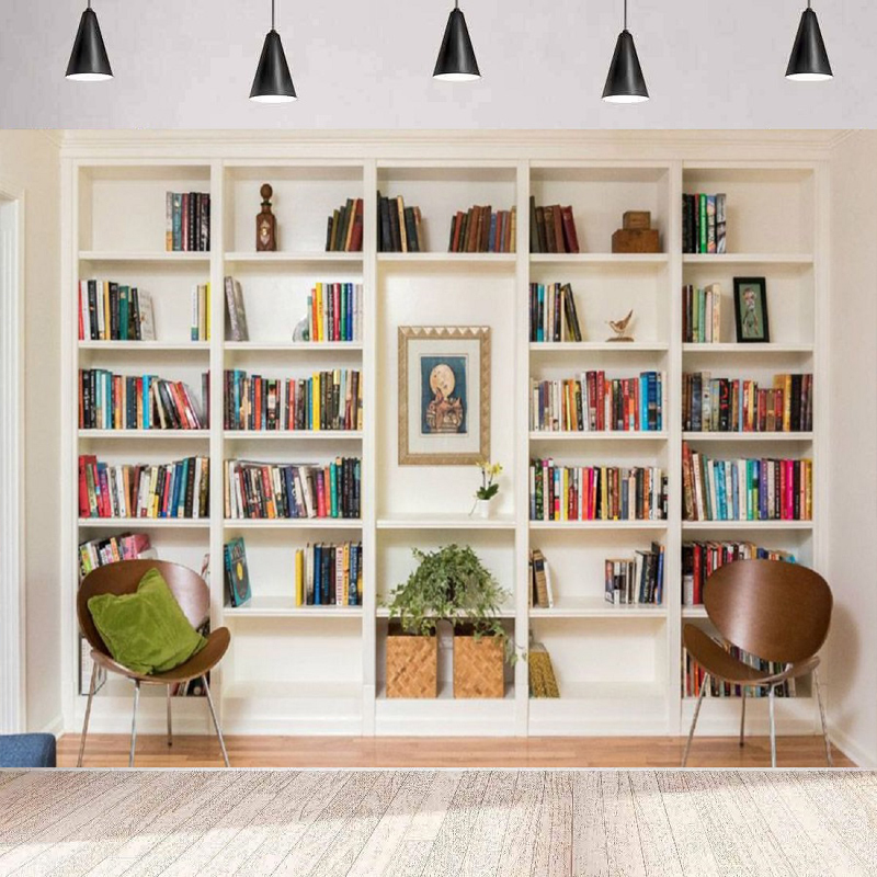 White Bookshelf Photography Ba - Home Office Background For Zoom 评论和价格