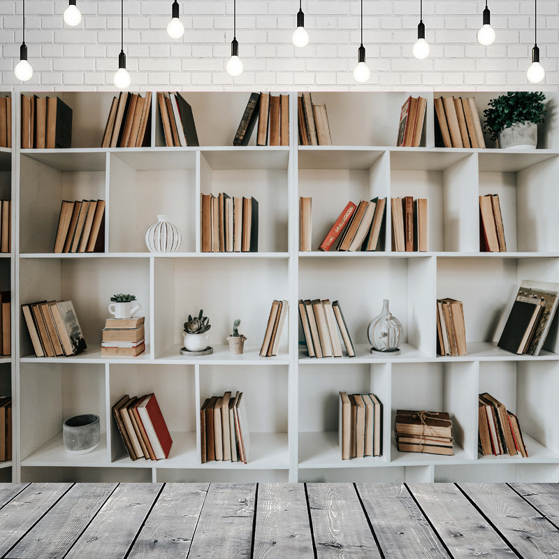 White Bookshelf Photography Ba - Home Office Background For Zoom 评论和价格