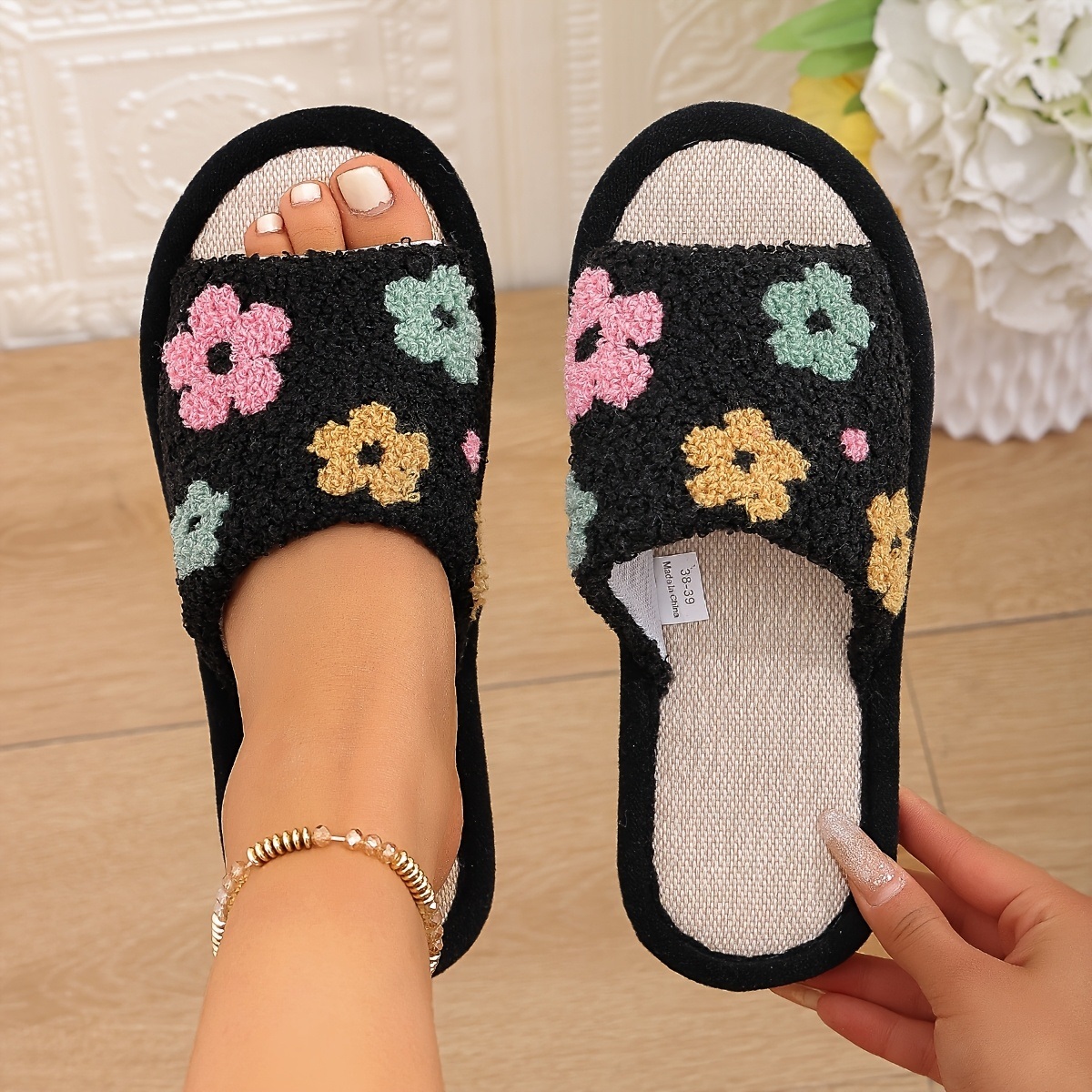 Women's Floral Print Open-Toe  - Home Office Size 评论和价格
